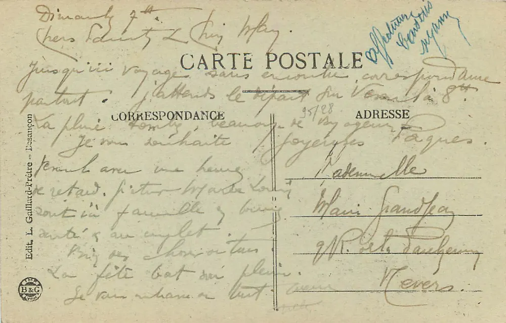 Besançon - De Geknipte Poort (binnenkant) — Excursie in Franche-Comté — Ed. L. Gaillard-Prêtre, n° 239 - Achterkant
