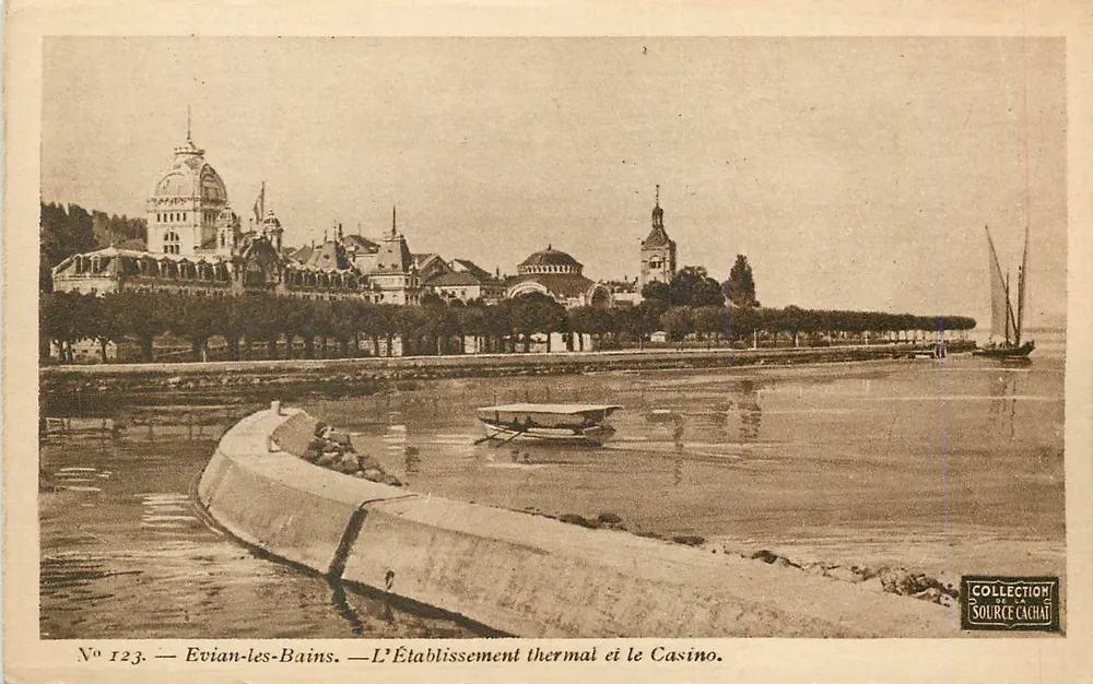 Evian-les-Bains — Das Thermalbad und das Casino — Sammlung Source Cachat, Nr. 123 - Vorderseite