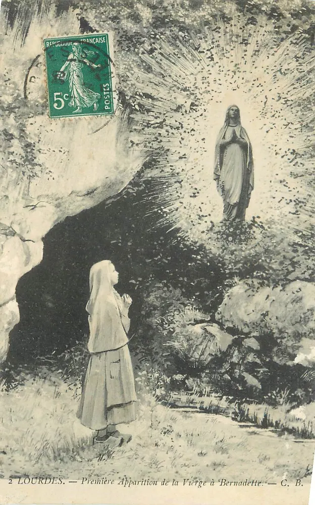 Lourdes — Première Apparition de la Vierge à Bernadette — C. B. - Recto