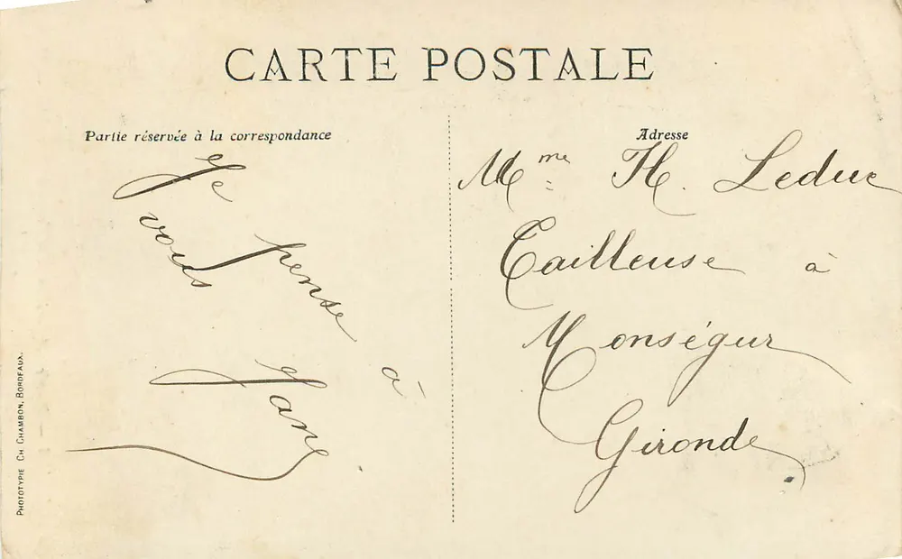 Lourdes — Première Apparition de la Vierge à Bernadette — C. B. - Verso