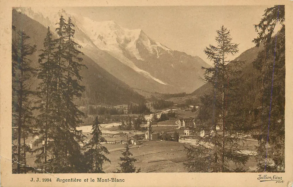 Argentière e o Mont-Blanc — J. J. 2994 — Jullien-Fières Phot. - Frente