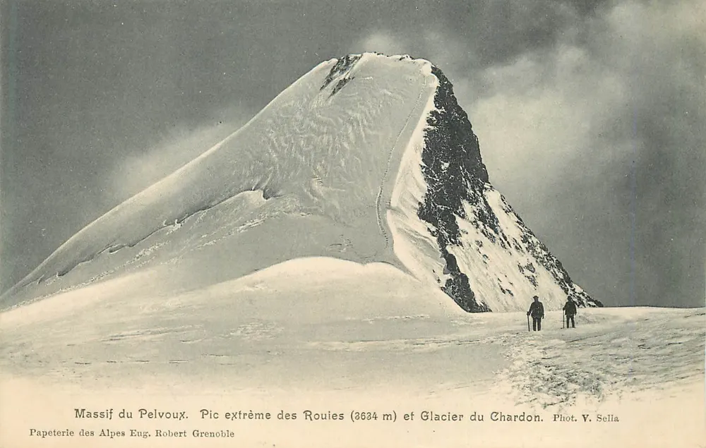 Massiv des Pelvoux — Pic extrême des Rouies (2634 m) und Glacier du Chardon — Papeterie des Alpes Eng. Robert Grenoble - Vorderseite