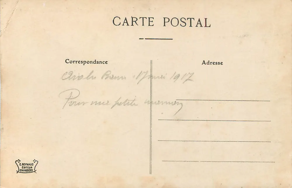 AIX-les-BAINS — Vista geral e Lago do Bourget — Editor E. Reynaude, Chambéry, n° 2620 - Verso