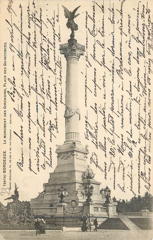 Monument des Girondins — Bordeaux — Verleger Henry Guillier, Nr. 33 - Vorderseite