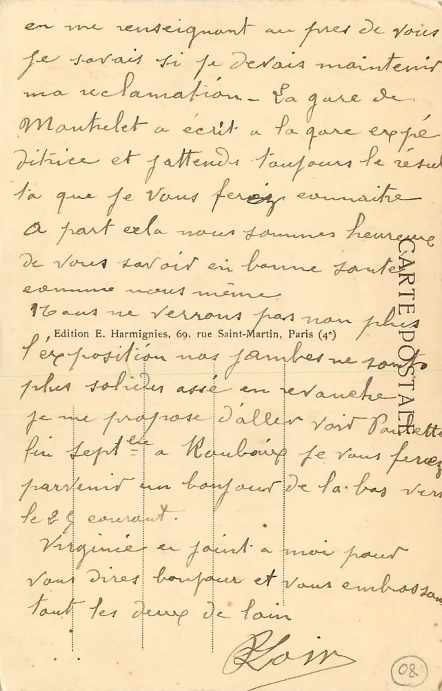 AMIENS — Monumento aos Mortos — Harmignies - Verso