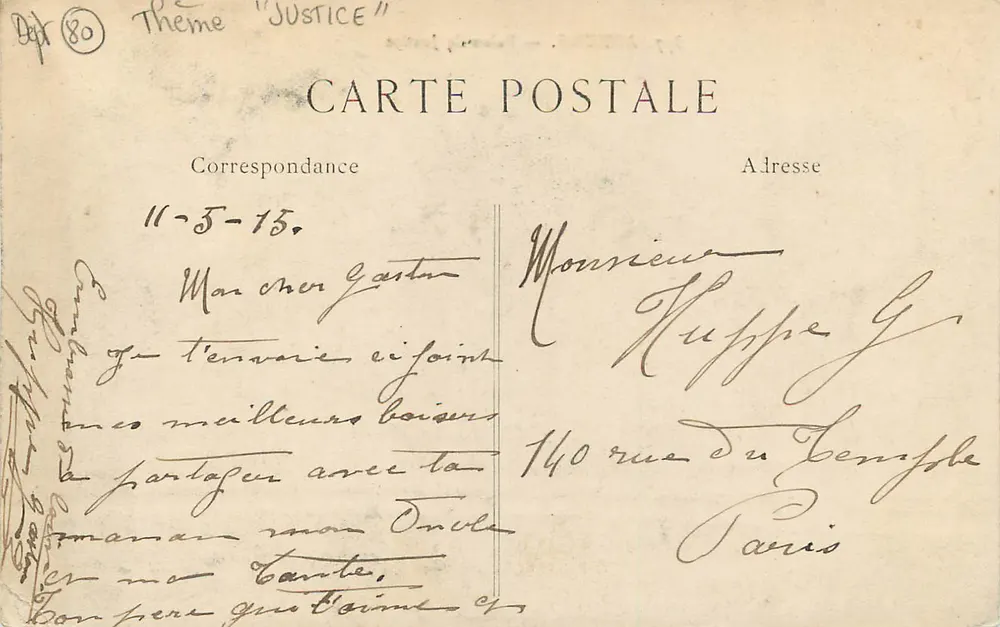 Amiens — Palácio de Justiça — Editor L. Catin, n° 377 - Verso