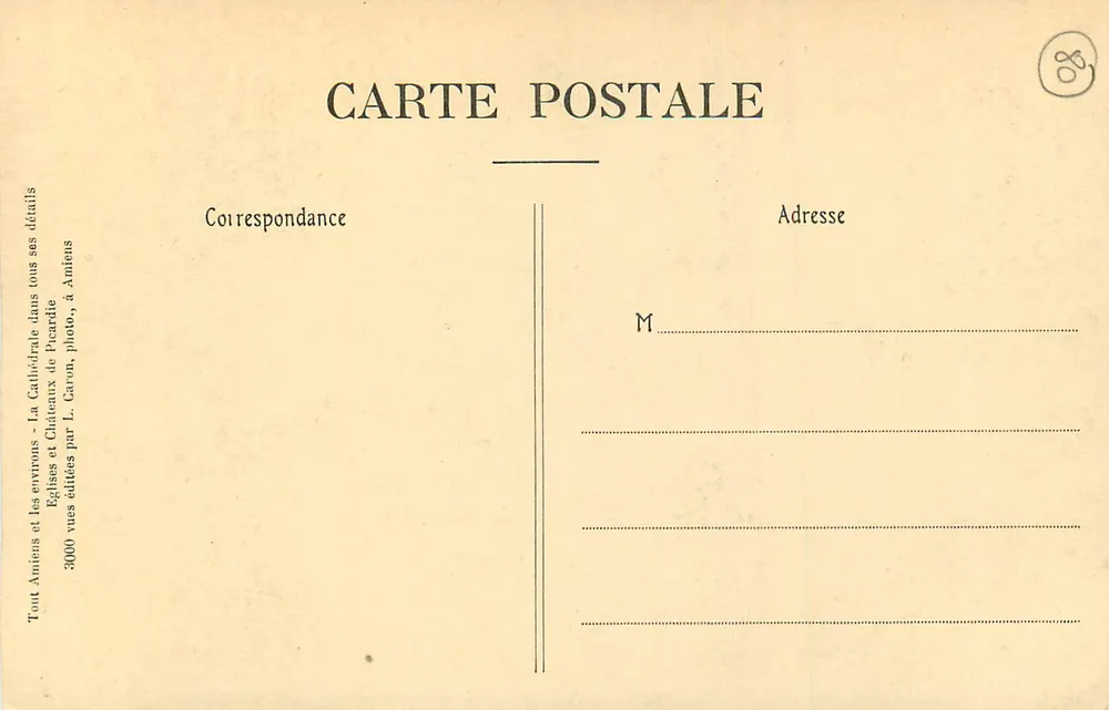 Amiens — Cathédrale - Portail de la Vierge dorée — Objectiis Goerz, n°17 - Verso