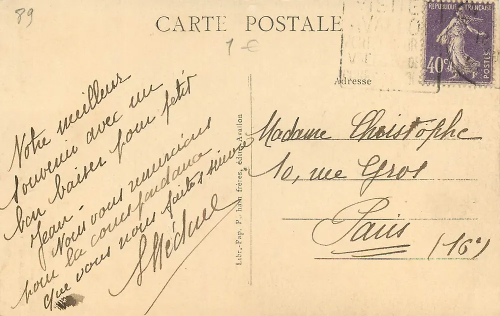 Avallon - Tal des Cousin — Die malerischen Orte, Die Schwesterfelsen — Buchhandlung Pap. P. huni frères, Verleger von Avallon, Nr. 487 - Rückseite