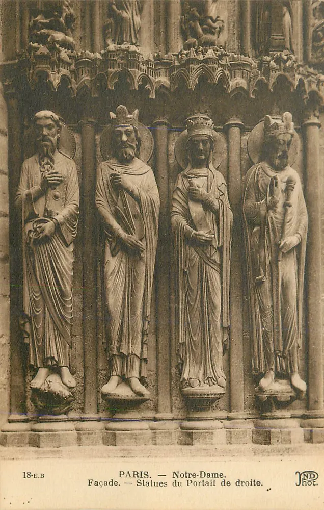 Paris — Notre-Dame. Façade — Statues du Portail de droite. - Recto