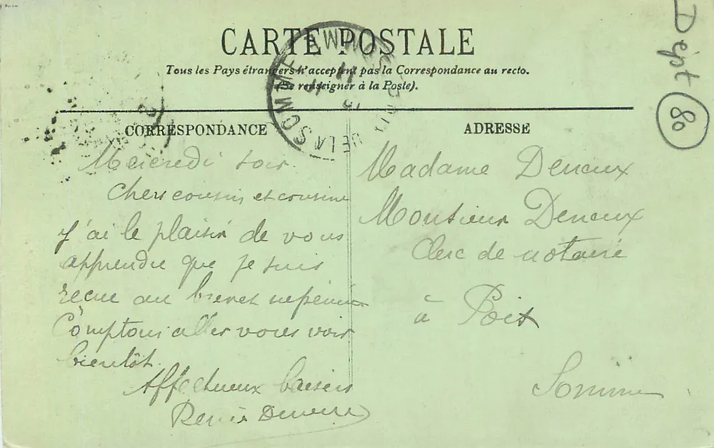 Amiens — Monument de Frédéric Petit — Edição Raoult — LL. - Verso
