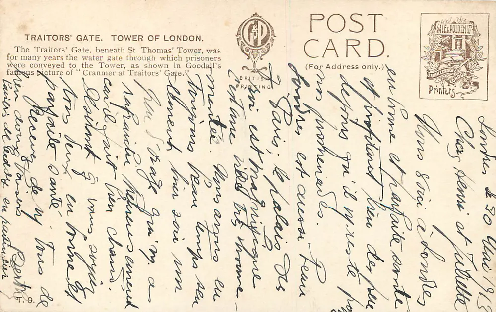 Porta dos Traiçoeiros. Torre de Londres — British Printing, n° 30 - Verso