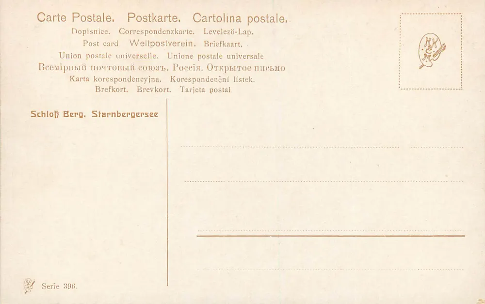 Schloss Berg — Lago Starnberger — União Postal Universal, série 396 - Verso