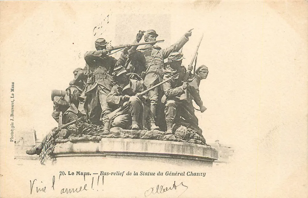 Le Mans — Bas-relief de la Statue du Général Chanzy — Phototypie J. Bouveret, Le Mans, n°20 - Recto