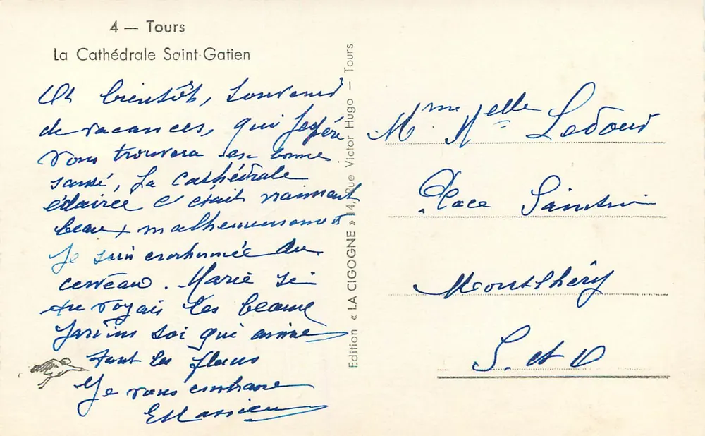 Tours — A Catedral de São Gatien — Edição La Cigogne, Tours - Verso