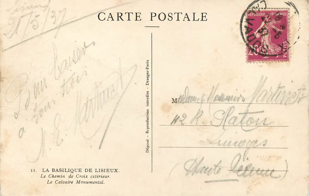 Die Basilika von Lisieux — Der monumentale Calvarienberg — Verlag: Déposé - Reproduction interdite - Draeger-Paris - Rückseite