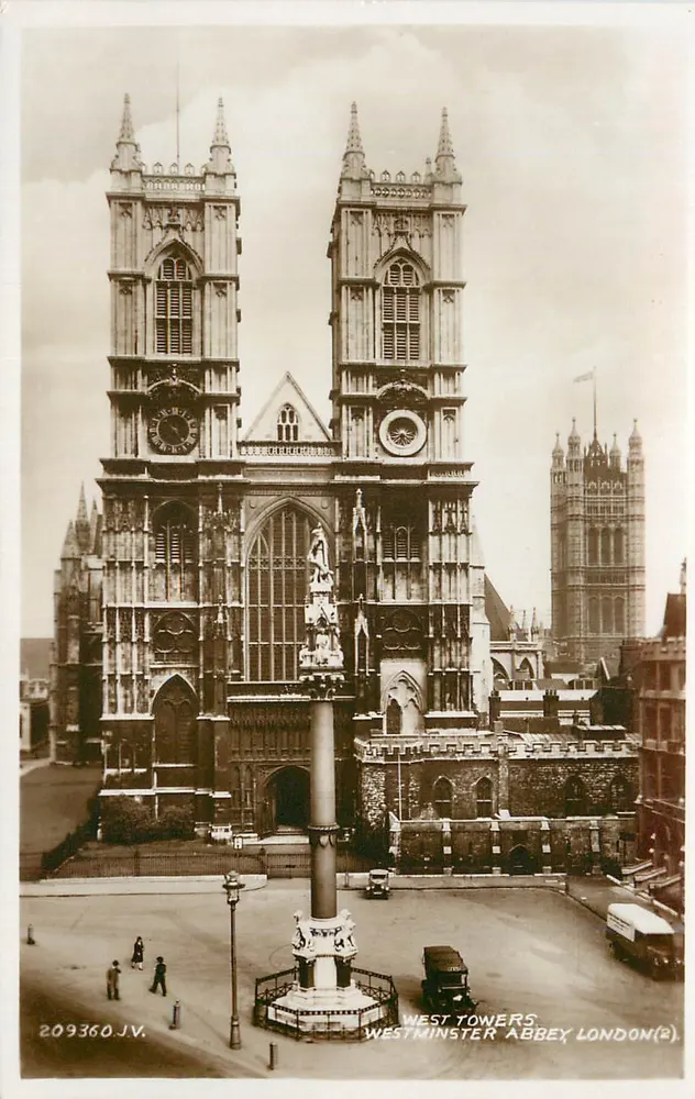 Westminster Abbey — West Towers — Valentine's Postcard - Recto