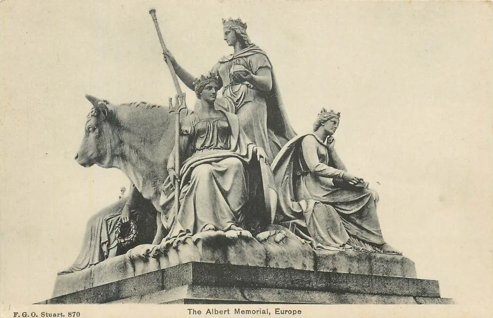 O memorial Albert, Europa — estátua da rainha Europa em um touro — F.G.O. Stuart, n° 870 - Frente