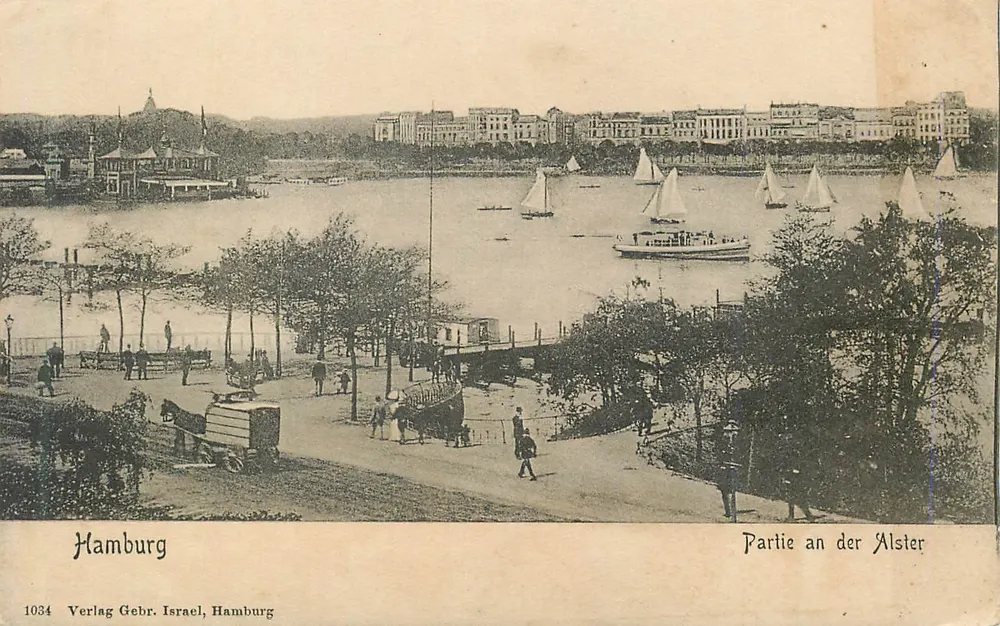 Hamburg — Partie an der Alster — Verlag Gebr. Israel, Hamburg, n° 1034 - Recto