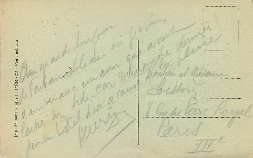 Palast von Fontainebleau — Die Eisenpferdestiege — Künstlerische Sammlung L. M. - Rückseite