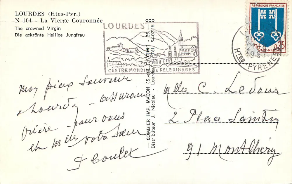 Lourdes (Htes-Pyr.) — A Virgem Coroada — Centro Mundial de Pelerinagens - Verso