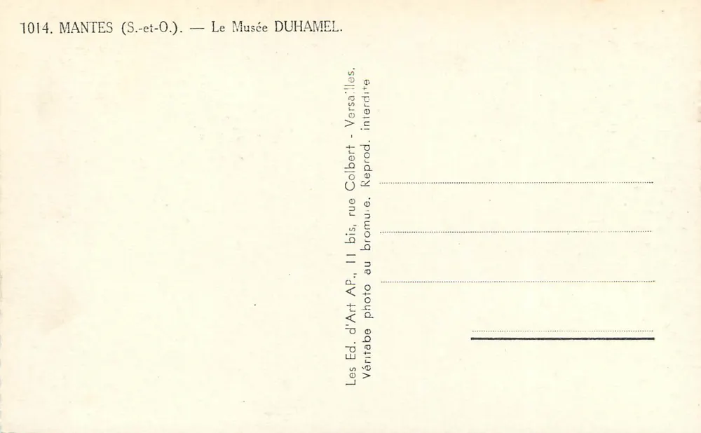 Mantes (S.-et-O.) — O Museu Duhamel — Ed. d'Art AP, rue Colbert - Verso