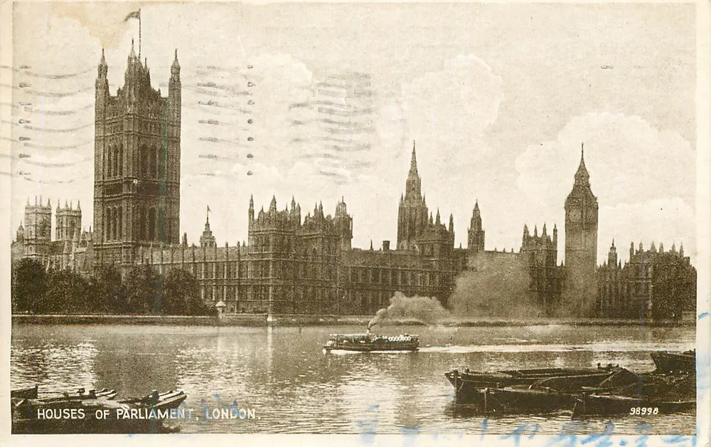 Houses of Parliament, London — Ansicht von der Themse — Valentine's Postcard, Photo Brown & Sons, Ltd., n° 98998 - Vorderseite