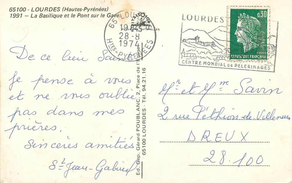 Lourdes — Die Basilika und die Brücke über den Gave — Editions Gep. Poulanc - Rückseite