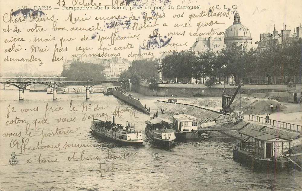 Paris — Perspektive auf die Seine, vom Carrousel-Brücke aus — C. L. Ci - Vorderseite