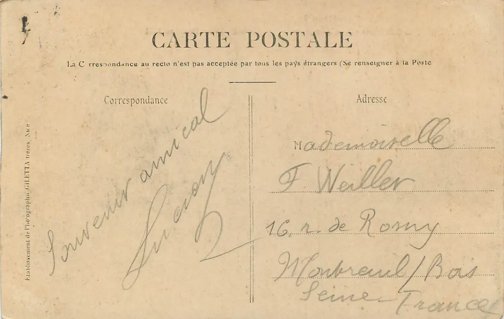Monte-Carlo — Die Gärten und Riviera Palace-Beausoleil — Giletta-Ausgabe, Nr. 843 - Rückseite
