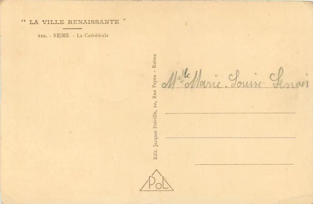 Reims - A Catedral — Éditeur Pol, n° 610 - Verso