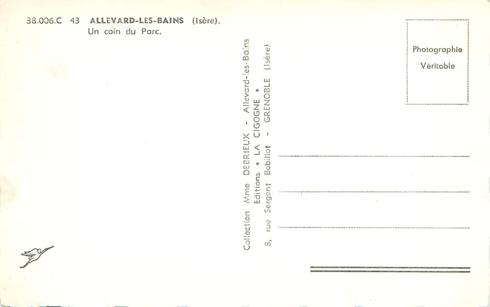 Allevard-les-Bains (Isère) — Um canto do Parque — Edições Mme Sergent Bobillot - Verso