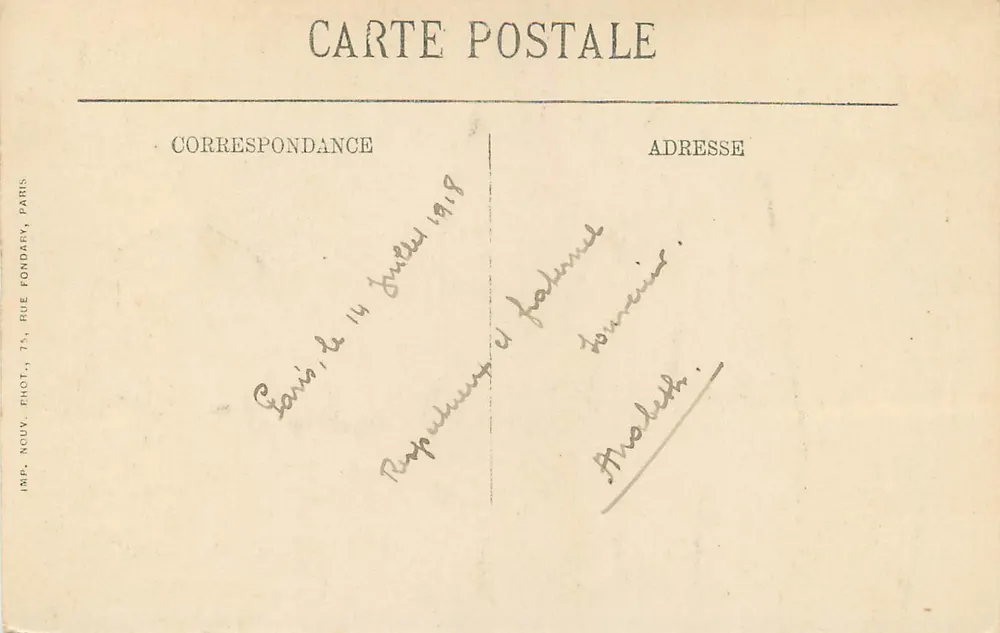 Paris — Der Arc de Triomphe du Carrousel (Jardin des Tuileries) — Imp. Nouv. Phot., 75, rue Fondary, Paris - Rückseite