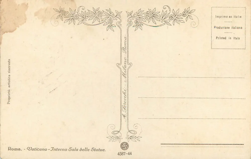 Sala delle Statue — Vaticano — A. Brocchi, Milão - Verso