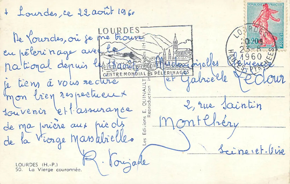 Lourdes — A Virgem Coroada — Edições E. Quinault, n°50 - Verso