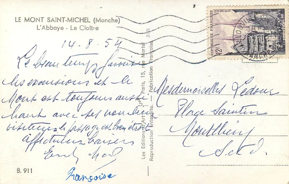 Monte Santo-Michel (Manche) — A Abadia - O Claustro — Edições J. Martel, B.911 - Verso