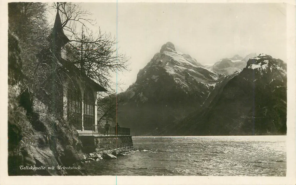 Tellskapelle com Urirotstock — vista alpina — Kunstverlag E. Goez, Luzern, n° 2190 - Frente