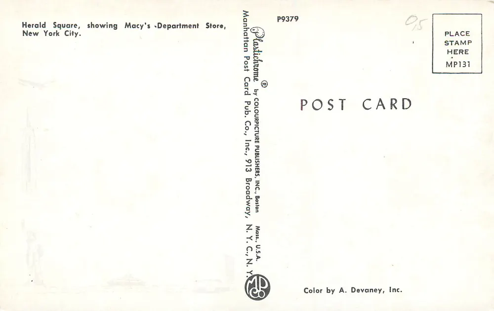Herald Square — Macy's Department Store — Manhattan Post Card Pub. Co. - Verso