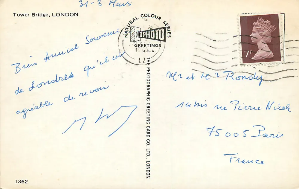 Ponte Tower — Londres — Copphoto Greetings U.S.A. n°1362 - Verso