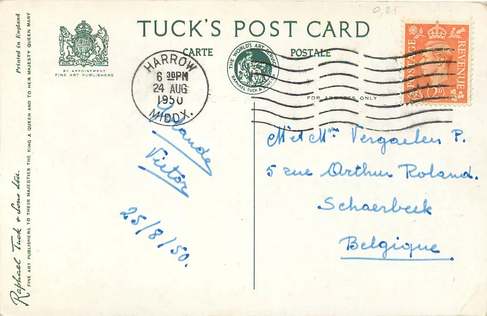 Abadia de Westminster — vista da fachada — Tuck's Post Card - Verso