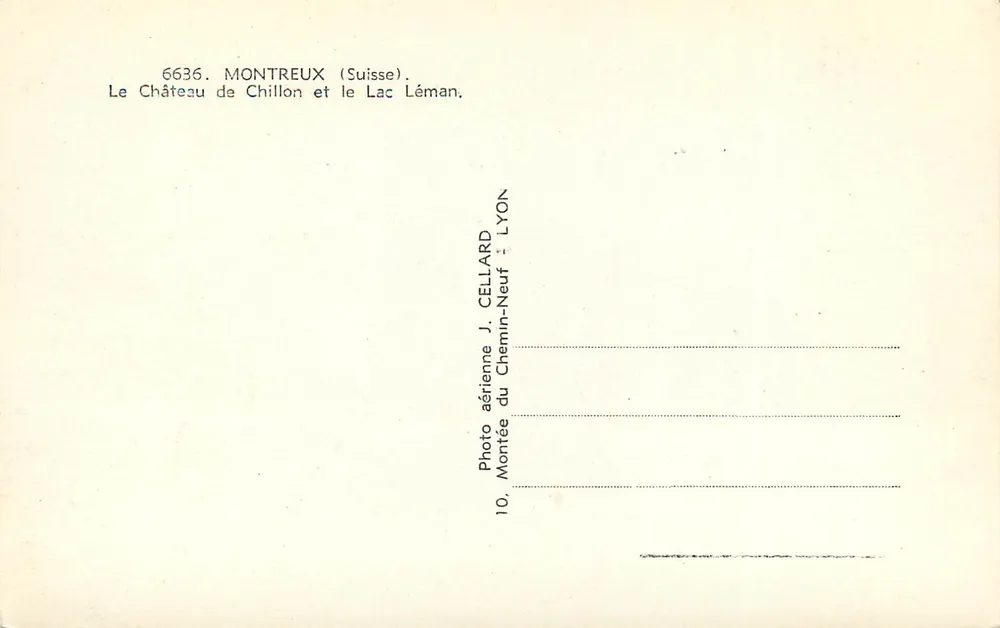 Montreux (Schweiz) — Schloss Chillon und See Léman — Luftbild J. Cellard, Lyon - Rückseite