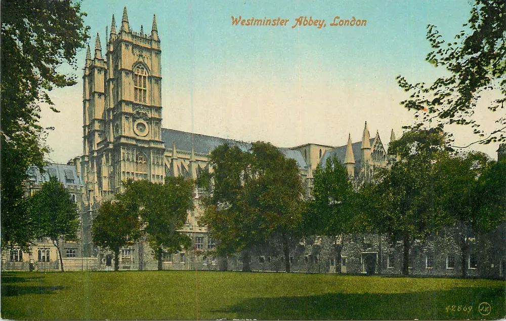 Abadia de Westminster, Londres — vista desde Dean's Yard — Série Valentine's n°42869 - Frente