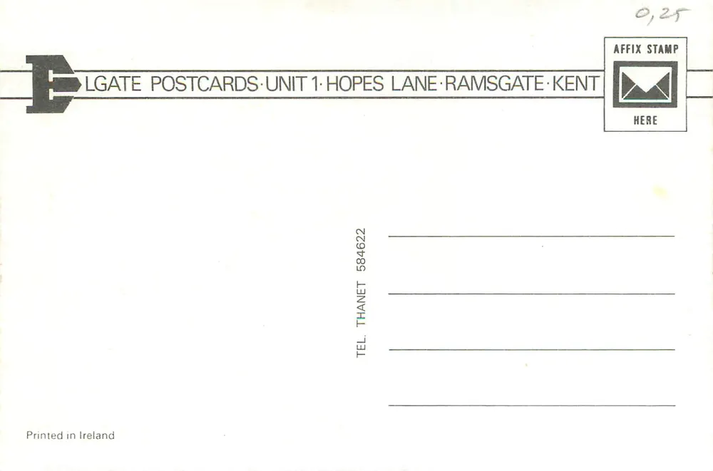 Folkestone — The Warren, The Leas, The Harbour, Kingsnorth Gardens — Editora E. G. Gate Postcards - Verso