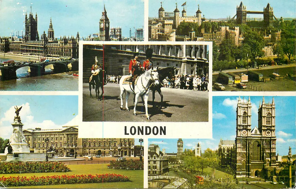 London — Panoramablick auf den Thames, Big Ben, Londoner Turm, Buckingham Palace und die Westminster-Kathedrale — Verlag PLC8024 - Vorderseite