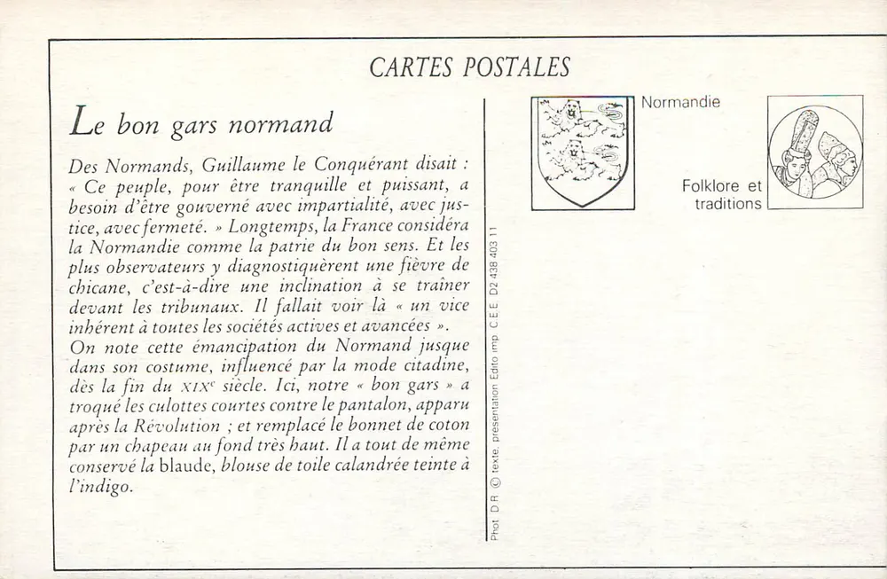 Le bon garç Normand — La Normandie — La C.P.A. — N° 112 - Verso