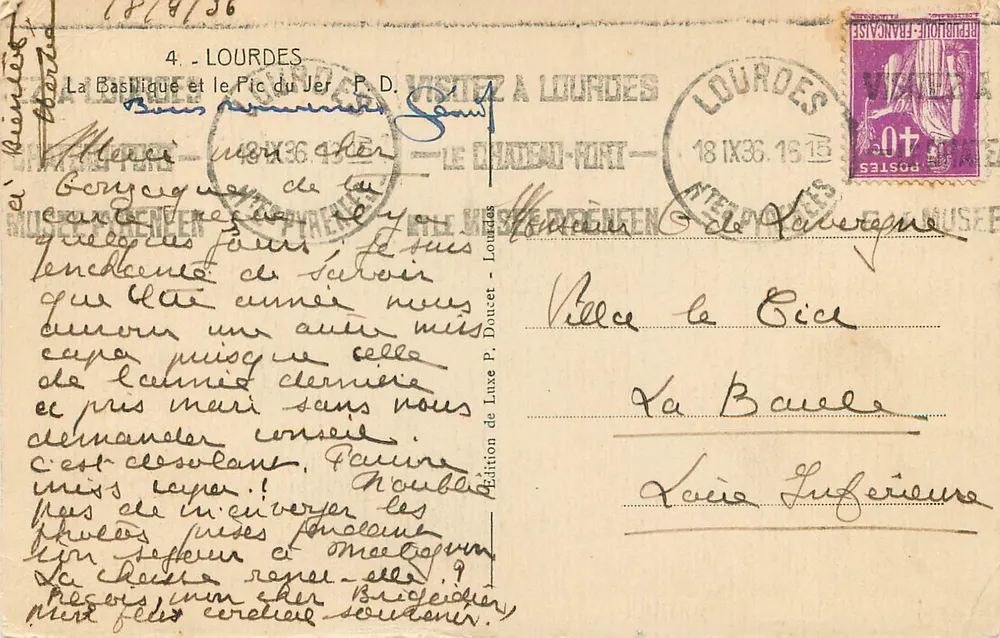 La Basílica y el Pic du Jer — Lourdes — Edición de Lourdes - Reverso