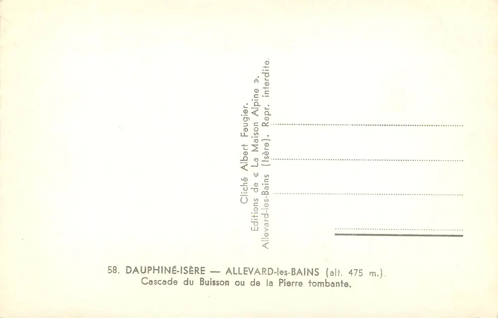 Allevard-les-Bains — Wasserfall des Buisson oder der fallenden Stein — Verlag Albert Feugier - Rückseite