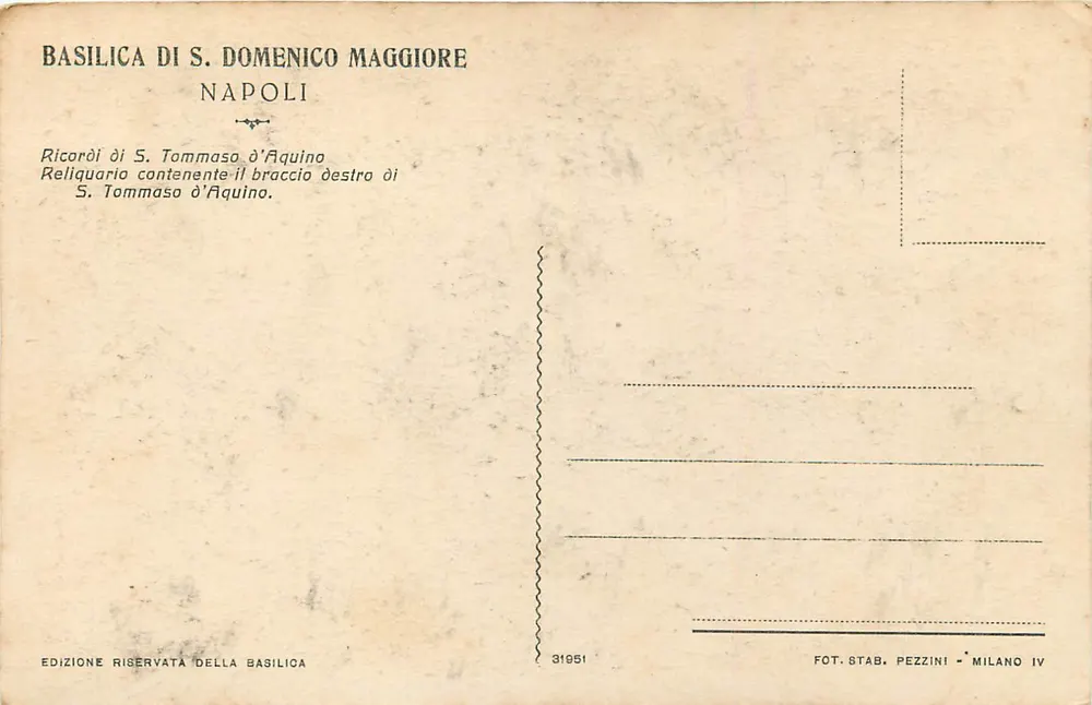Basiliek van S. Domenico Maggiore — Reliekhouder van het rechterarm van Sint Thomas van Aquino — Reservatie-uitgave van de basiliek - Achterkant