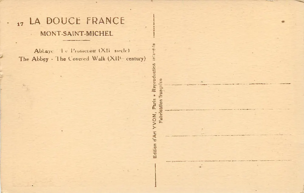 Mont-Saint-Michel — Abbaye — Le Promenoir (XIIe siècle) — Édition d'Art YVON, Paris - Verso