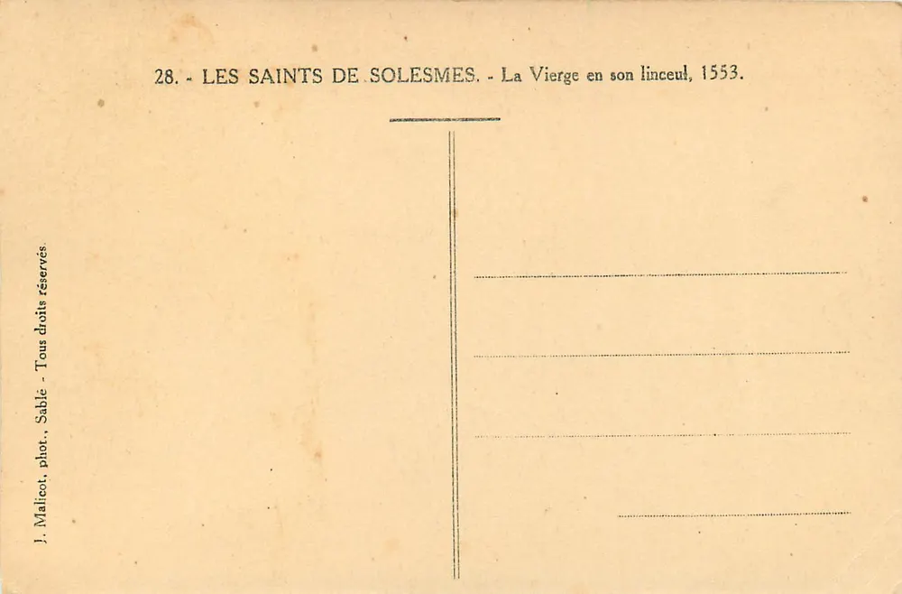 Die Jungfrau in ihrem Leichentuch, 1553 — Die Heiligen von Solesmes — J. Malicot, phot. Sable - Rückseite