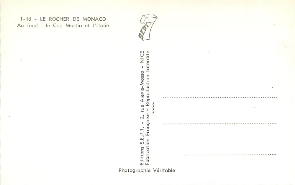 Der Felsen von Monaco — Cap Martin und Italien — Editions SE.P.T. - NICE - Rückseite